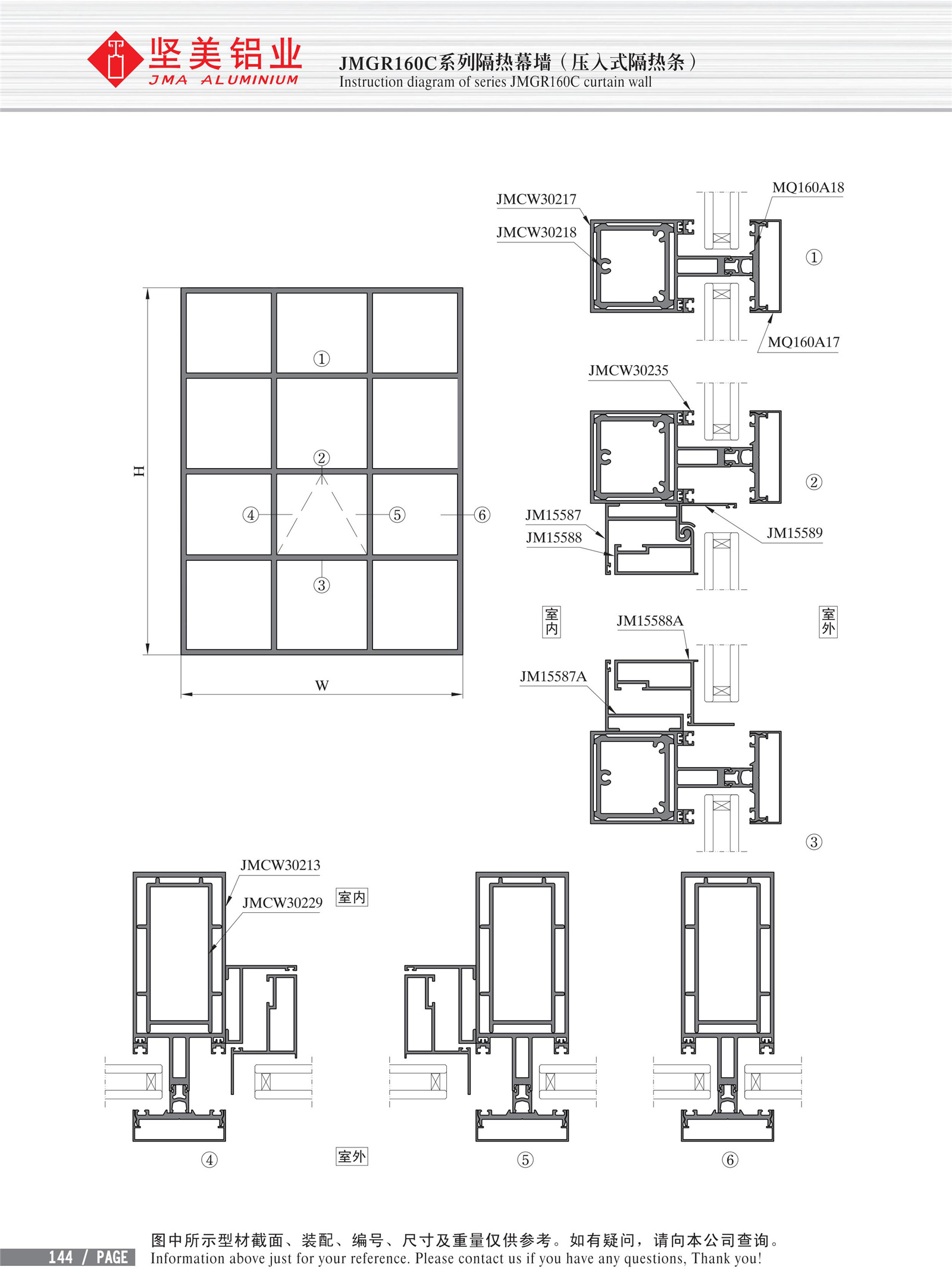 JMGR160C series insulated curtain wall (press-in insulated strip)