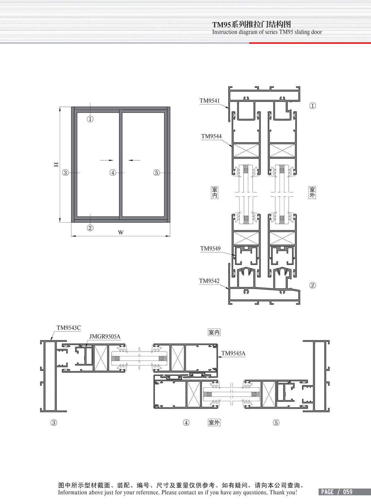 Structure drawing of TM95 series sliding door-2