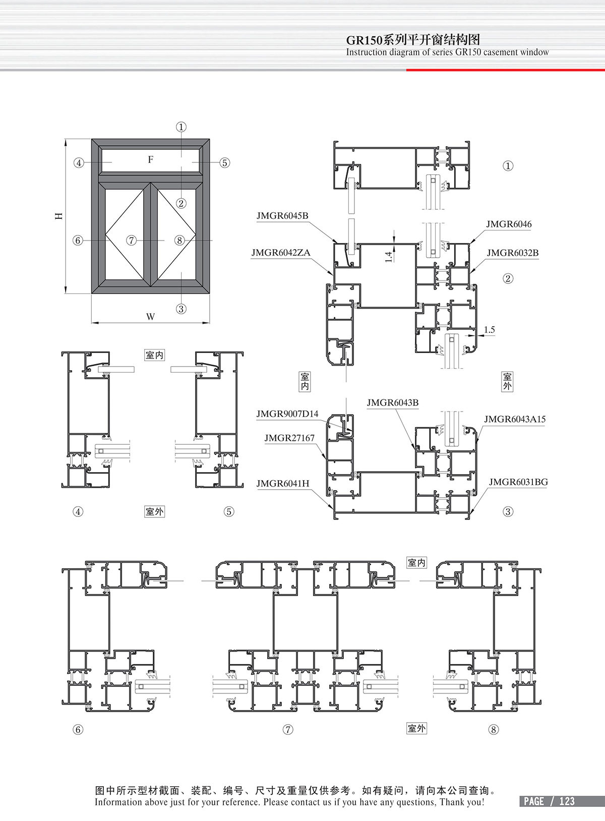 Schéma de structure de la fenêtre à battant de la série GR150