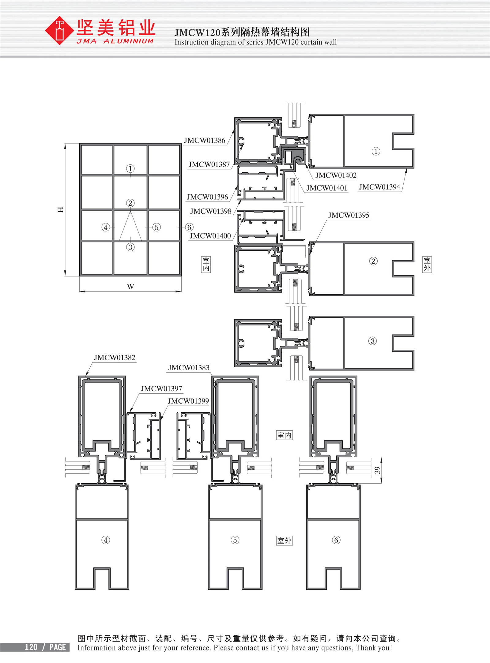 Structural drawing of JMCW120 series insulated curtain wall-2