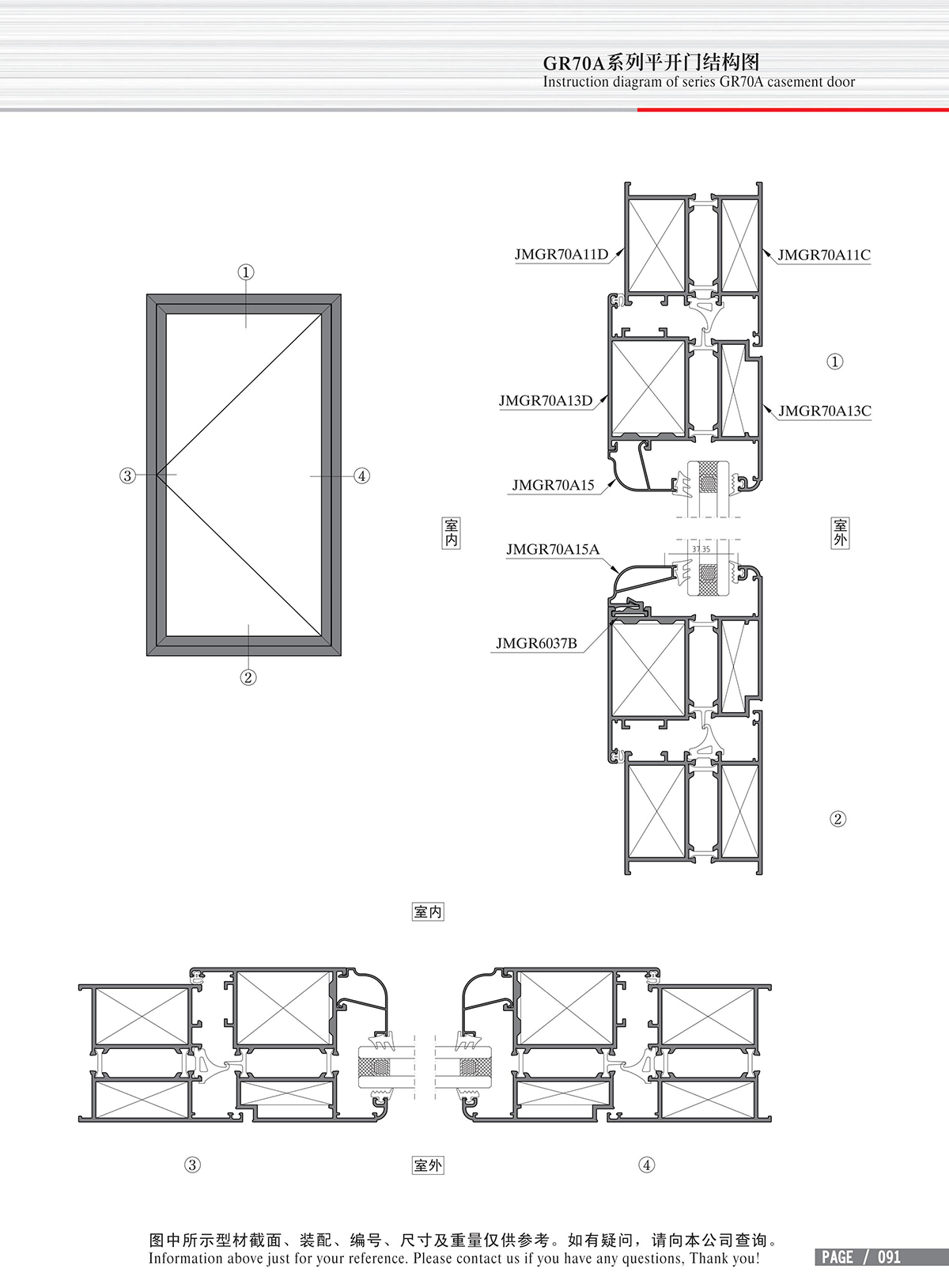 Schéma de structure de la porte à battant de la série GR70A