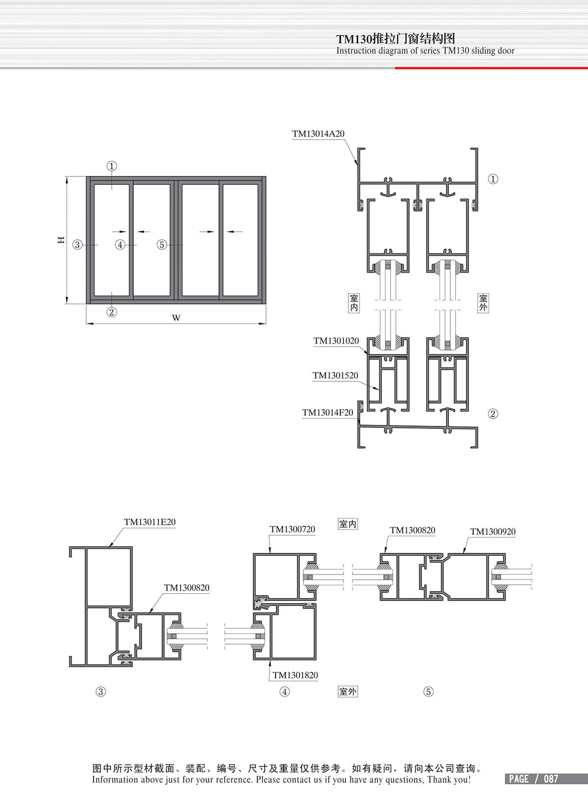 Schéma de structure de la porte & fenêtre coulissante de la série TM130