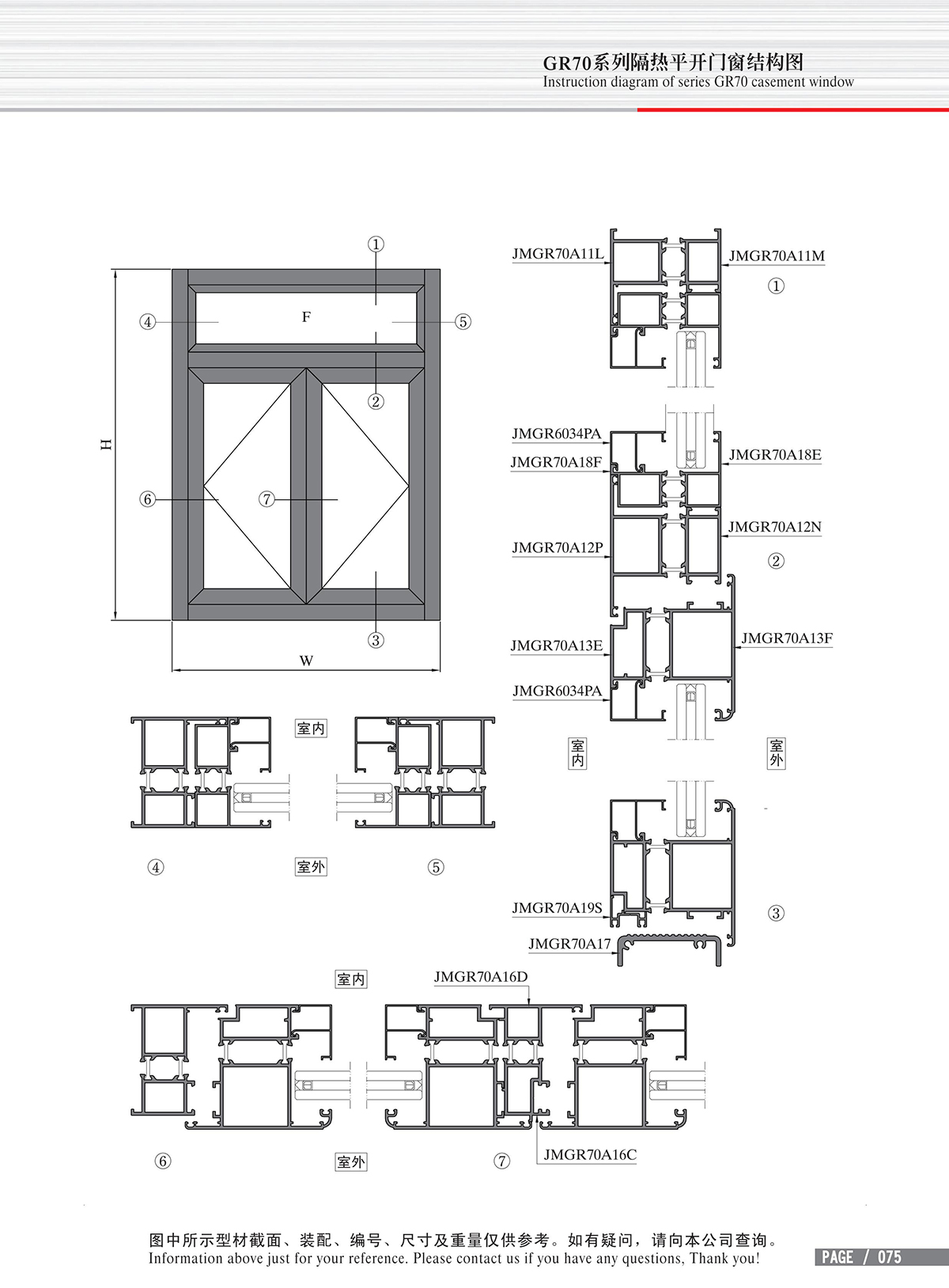 Schéma de structure de la porte & fenêtre isolante à battant de la série GR70