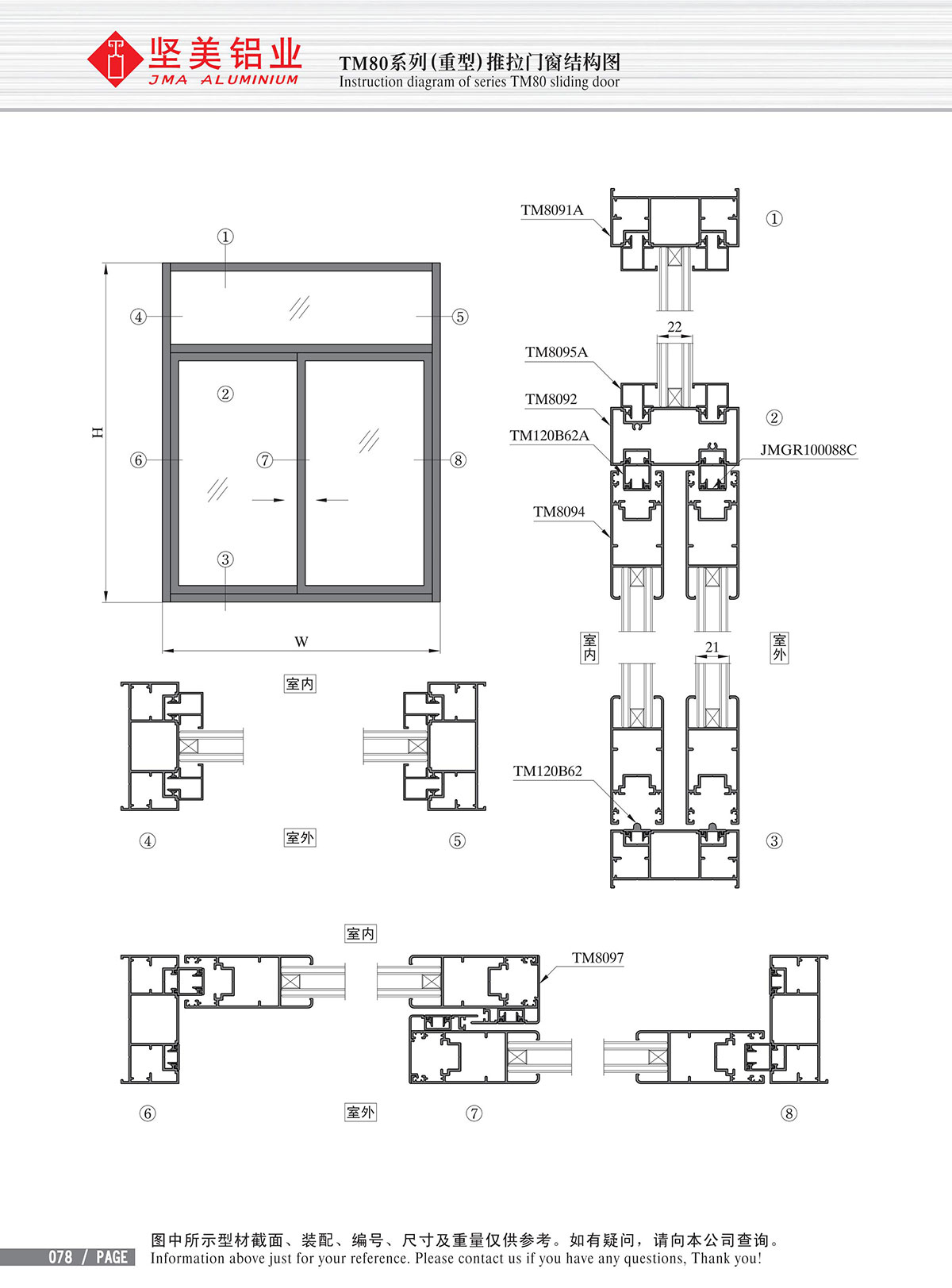 Esquema de construcción de puertas y ventanas correderas de la serie (heavy duty) TM800