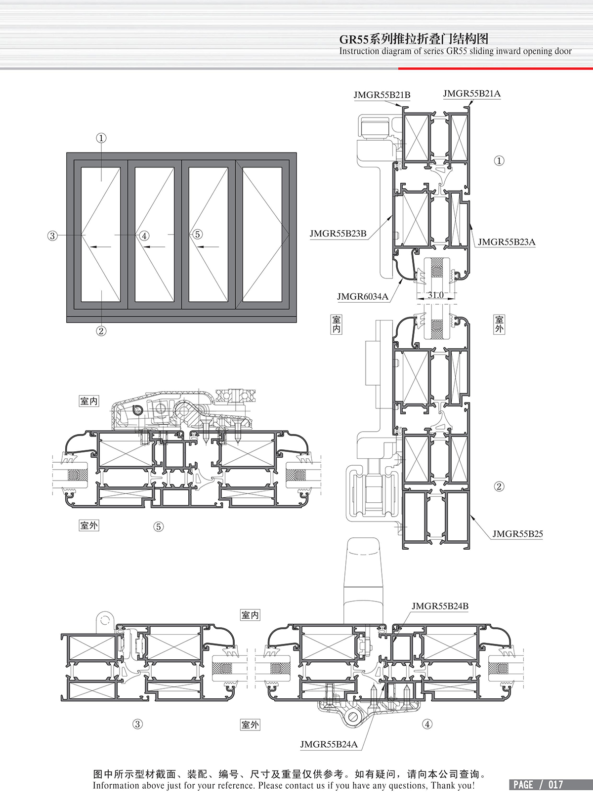 Structure drawing of GR55 series push-pull folding doors