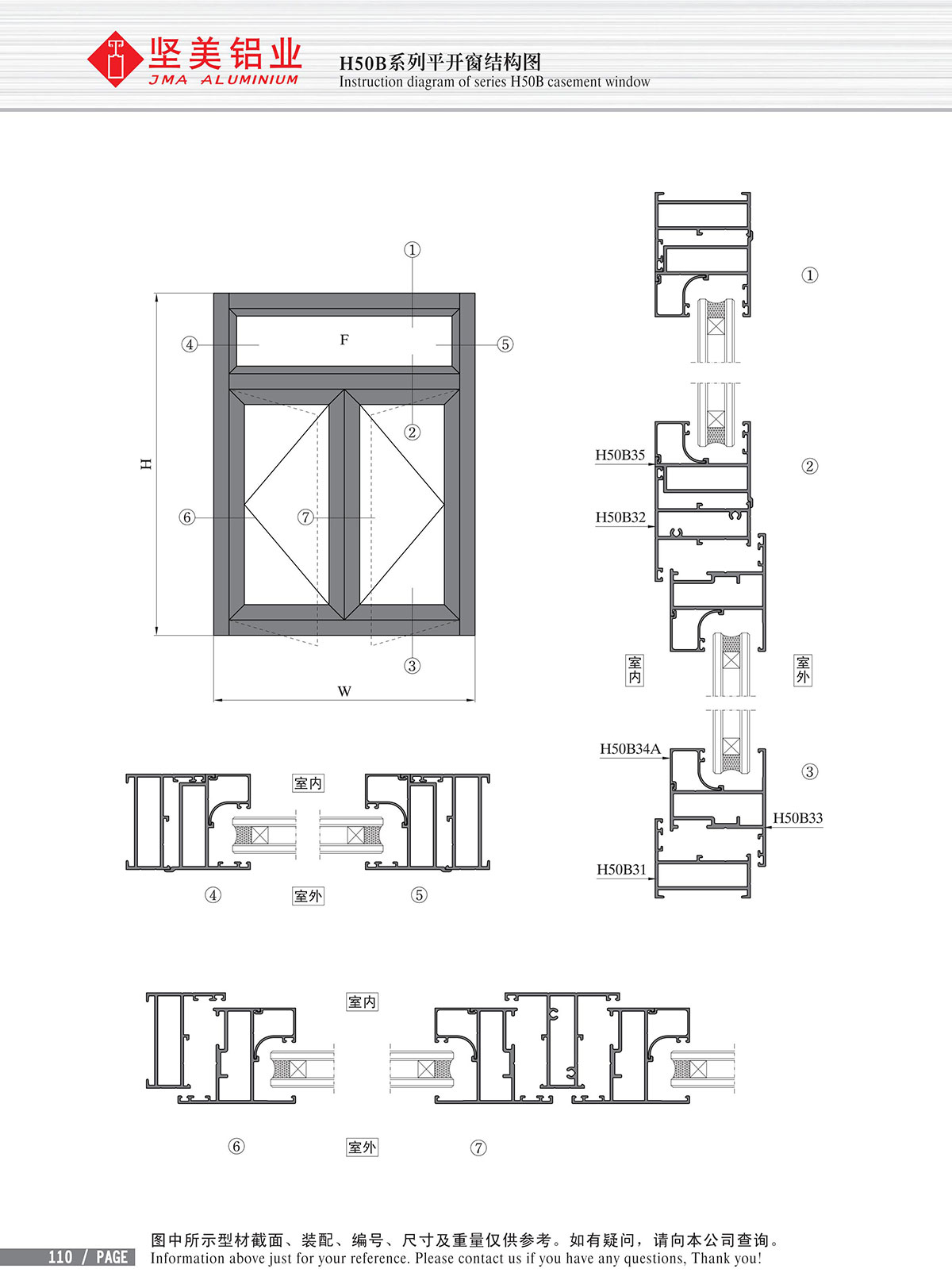 H50B系列平開(kāi)窗結(jié)構(gòu)圖