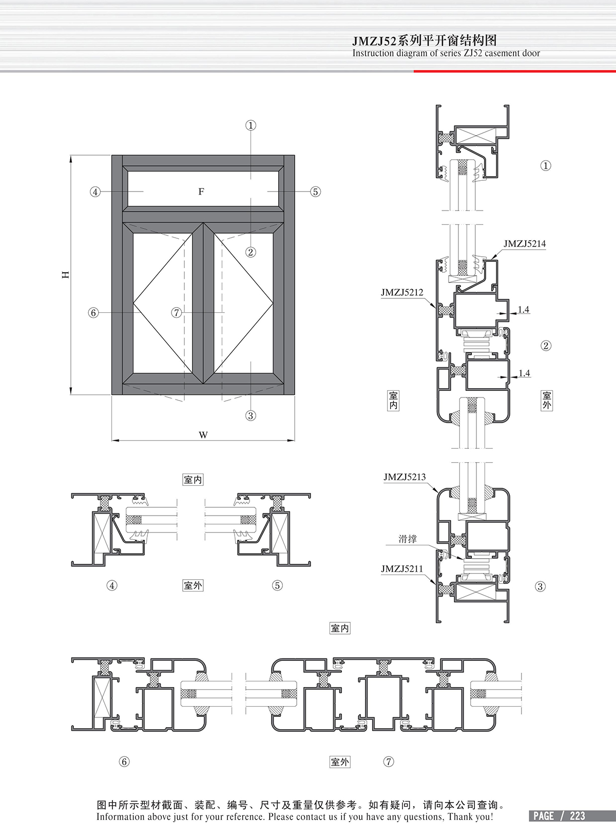 Schéma de structure de la fenêtre à battant de la série JMZJ52