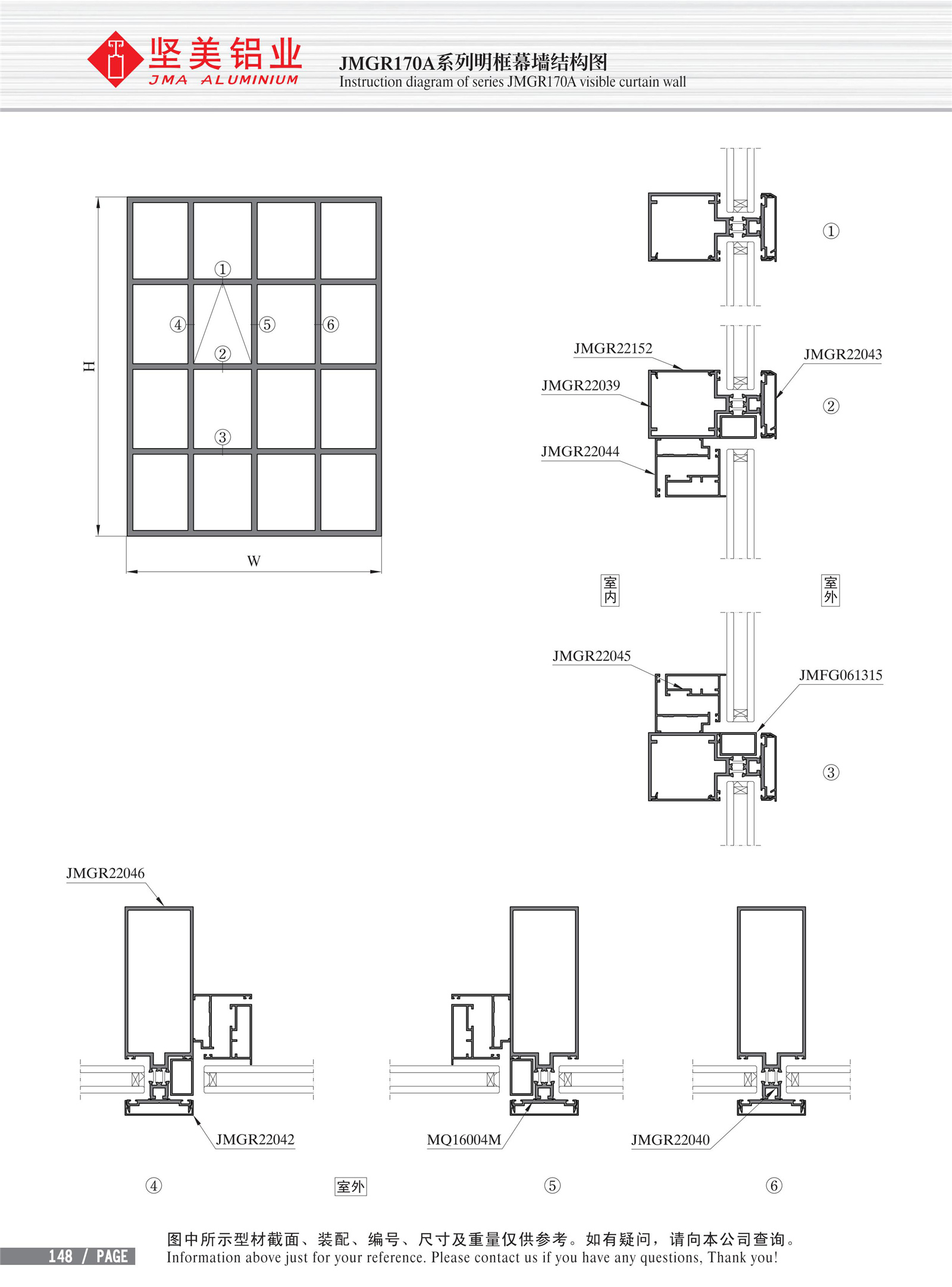 Schéma de structure du mur-rideau à cadre apparent de la série JMGR170A