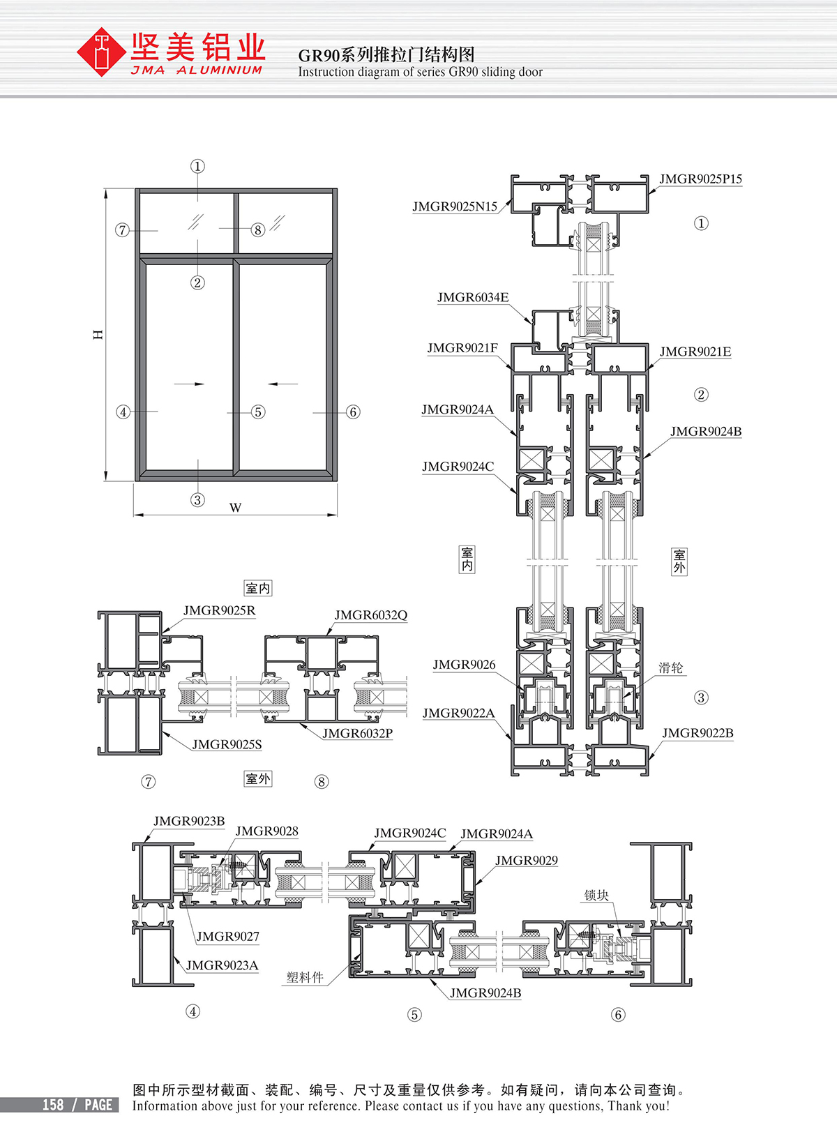 Schéma de structure de la porte & fenêtre coulissante de la série GR90-3