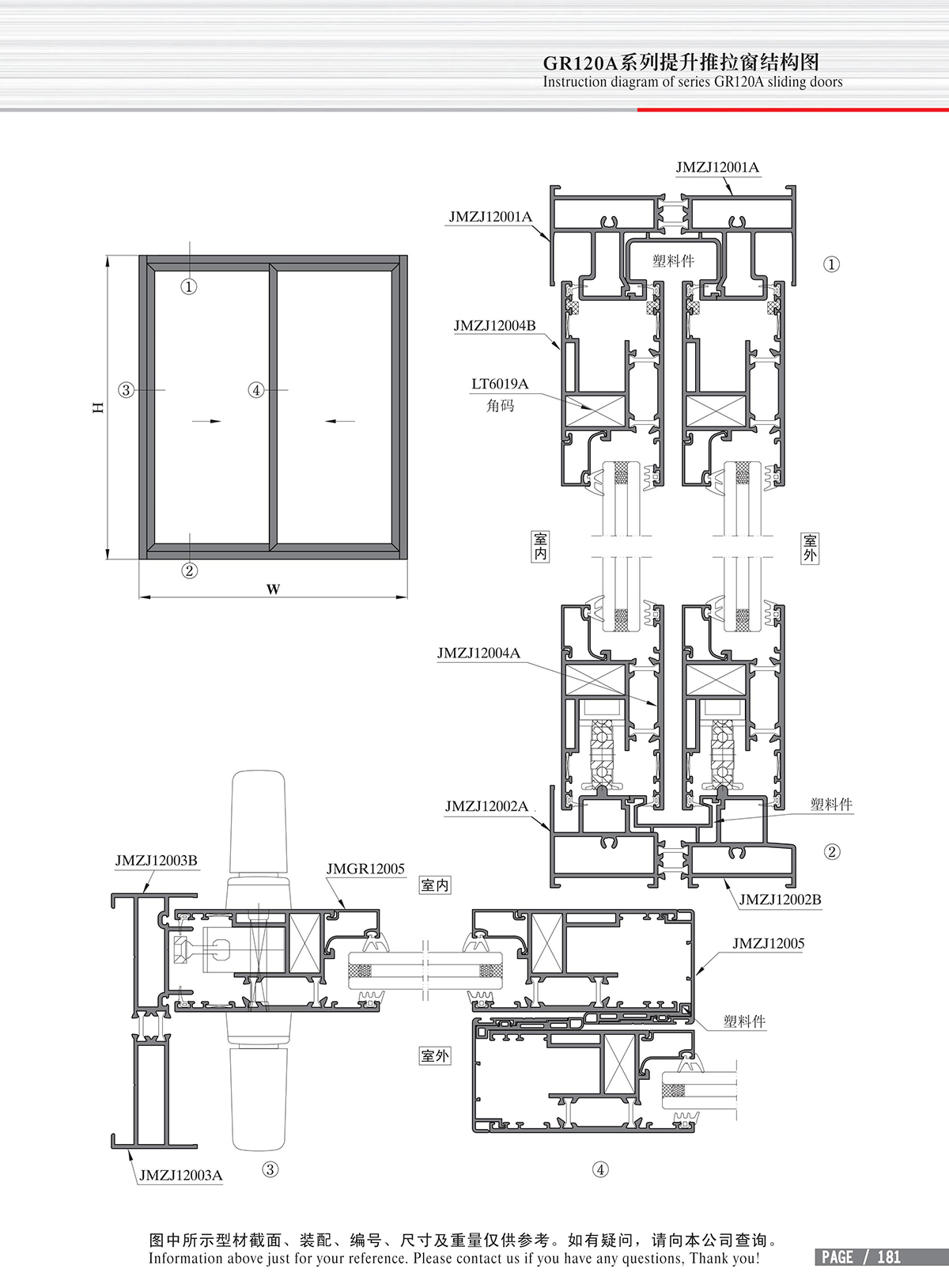 Schéma de structure de la fenêtre coulissante ascendante de la série GR120A